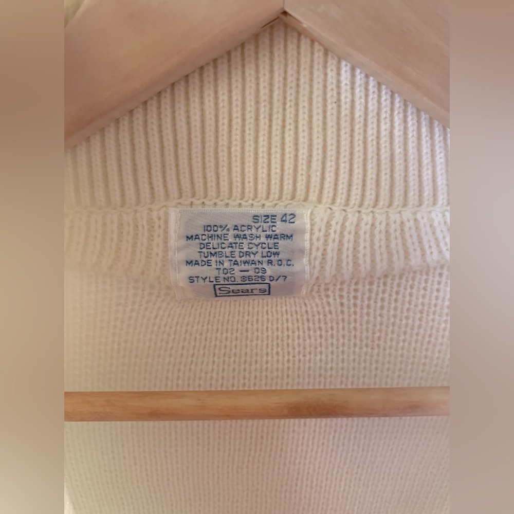 Sears Vintage Unisex Oversized Cream 70s Button Front Cardigan Sweater Size L/XL - Picture 3 of 7
